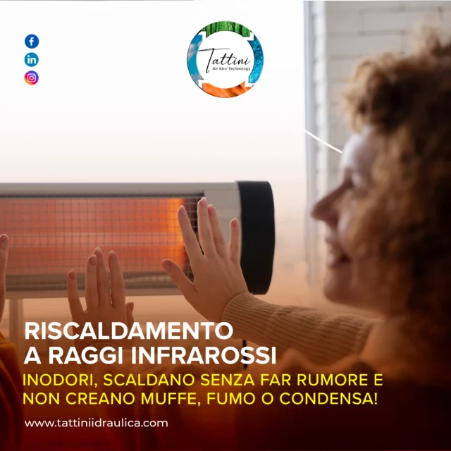 Il riscaldamento a raggi infrarossi è una forma di trasmissione di energia attraverso onde elettromagnetiche, che si trasformano in calore quando irradiano un corpo.

I raggi infrarossi:
📍 danno benessere, (diversi studi affermano che rafforzano le difese immunitarie, aumentano la vascolarizzazione migliorando l’alimentazione della pelle, muscoli e tessuti connettivi)
📍 sono green, perché non sporcano, non creano muffe, condensa, aria secca e monossido di carbonio
📍 producono calore esente da rumore, odori, fumo ed accumulo di fuliggine.

Chiamaci, un nostro consulente è a disposizione per sopralluoghi e consigli in merito!

📞 0542/641549
Ci troviamo in Via I° Maggio 70/A, a Imola!

#lampadeinfrarossi #inverno #freddo #lampadainfrarossi #climagradevole #comfort #temperatura #riscaldamentoraggiinfrarossi #riscaldamento #impianti