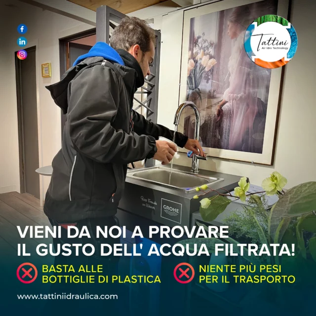"Il calzolaio non va in giro con le scarpe rotte "
VIENI DA NOI A PROVARE IL GUSTO DELL'ACQUA FILTRATA NELLA SUA PUREZZA 

-Eviterai l'utilizzo delle bottiglie di plastica 
-Eliminerai il peso del trasporto

 #bologna #imola #tattiniidraulica #menorifiuti #rubinetto #plasticfree #stoprifiuti #installazione #acquafiltrata #acquapotabile #acqua #bastaplastica #qualità #impianti #consulenza #tattiniidraulica1958 #installazioneimpianti #casa #garanzia #idraulica